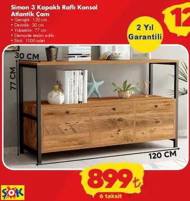 SİMON 3 KAPAKLI RAFLI KONSOL ATLANTİK ÇAM